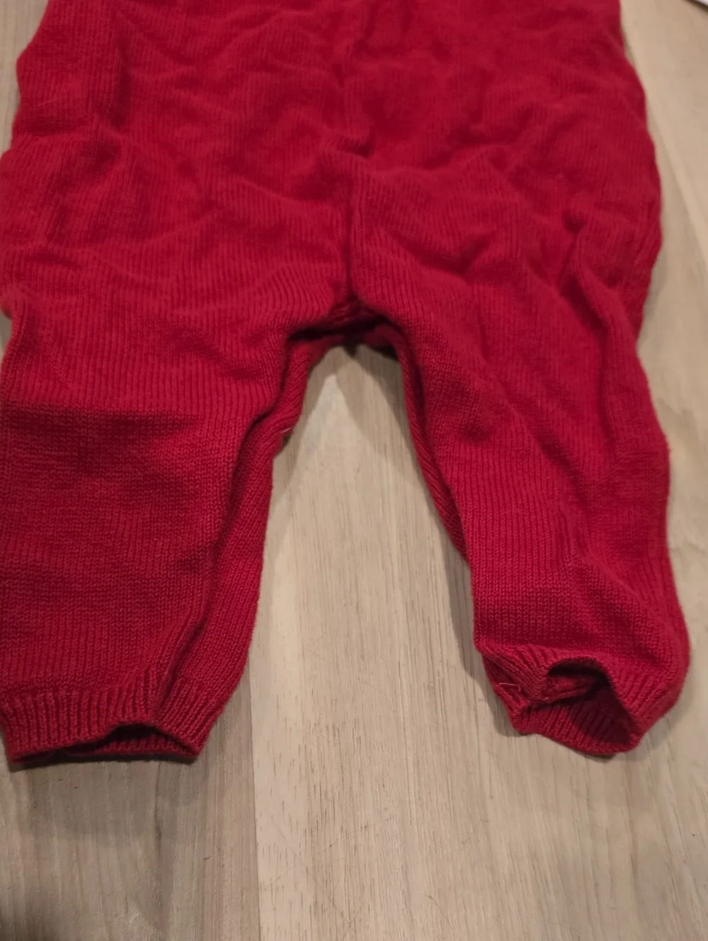 Red Knit Holiday Christmas Romper Pinafore with Gingerbread Pocket